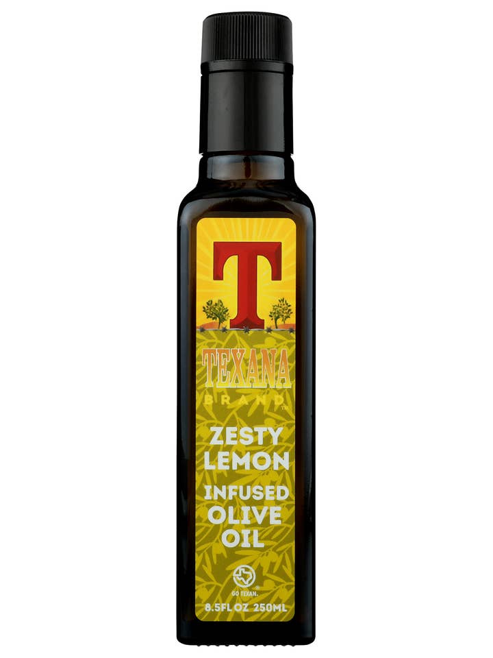 Texana Brand Zesty Lemon Olive Oil 8.5 fl oz (250ml) for wholesale by Texana Brands