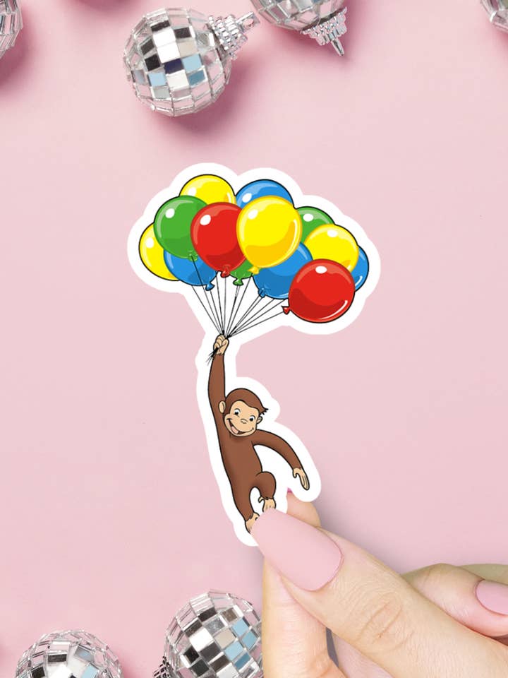 Curious George Balloons Sticker, Throwback Children's Book for wholesale by ShopSourSweetener