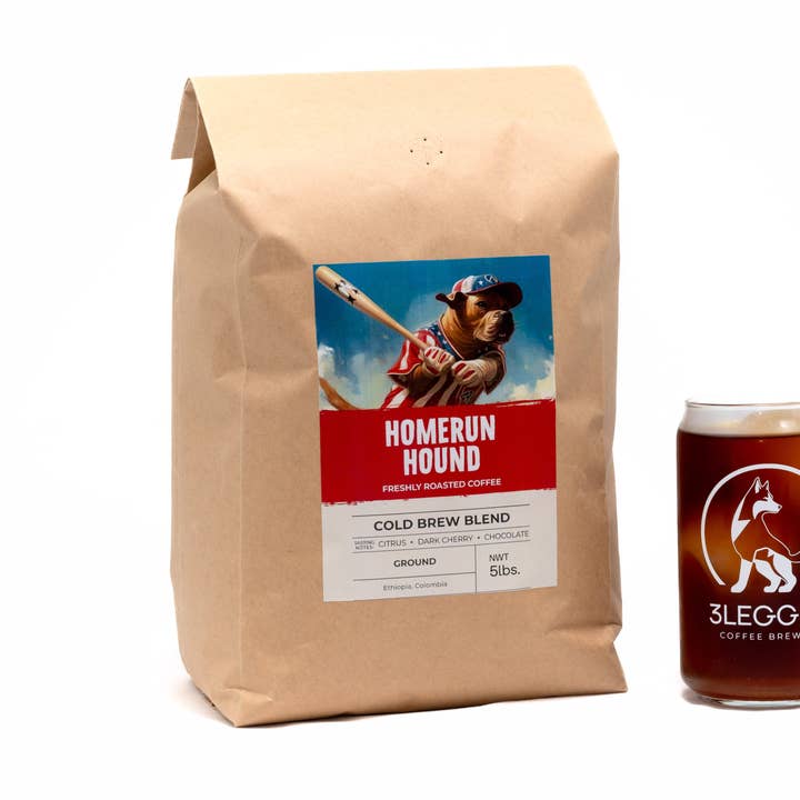 Homerun Hound Cold Brew Blend 5lbs (80oz) Bulk for wholesale by 3Legged Coffee Brewery