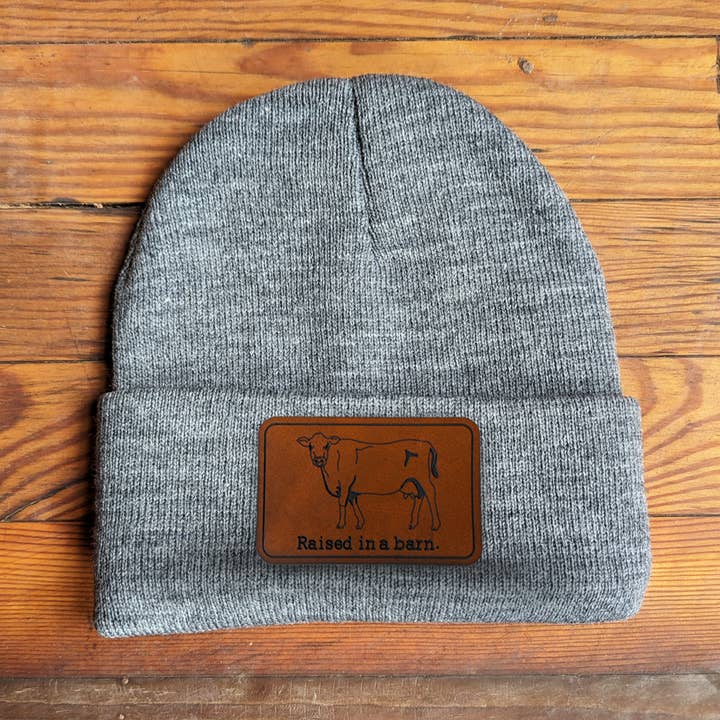 Barefoot Baby - Wholesale Beanie - Women's - Raised in a Barn Farm Cow ADULT Beanie Winter Hat Toboggan