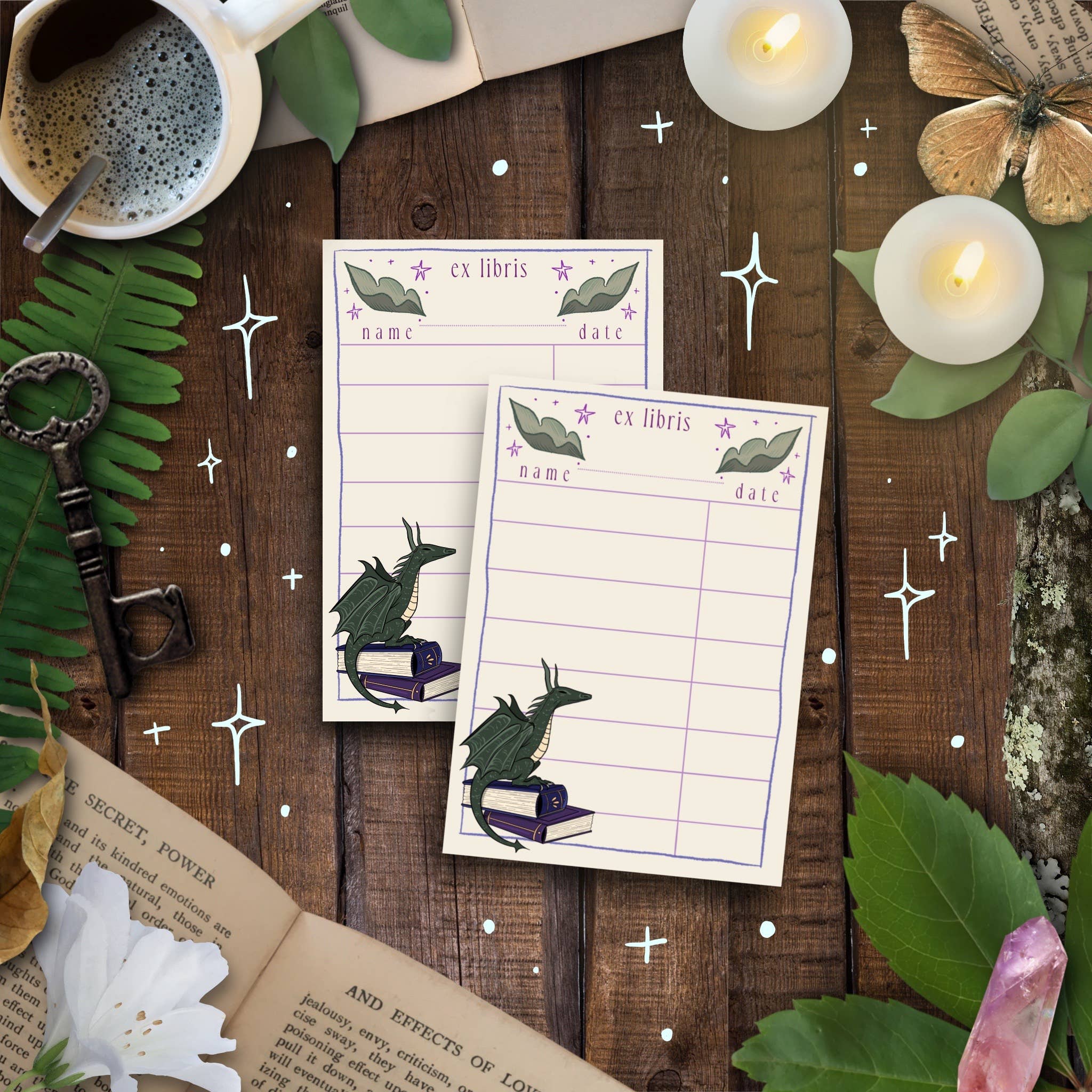 Tied Fates - Wholesale Stationery/Notecard Set - Cozy Dragon Library Card Set0
