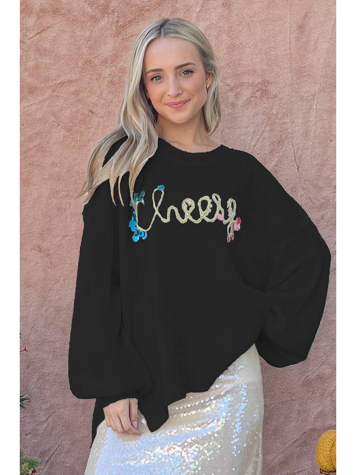 AND THE WHY - Wholesale Knit Sweater - Women's - ATW15232 - Cheers Beaded and Sequined Sweater