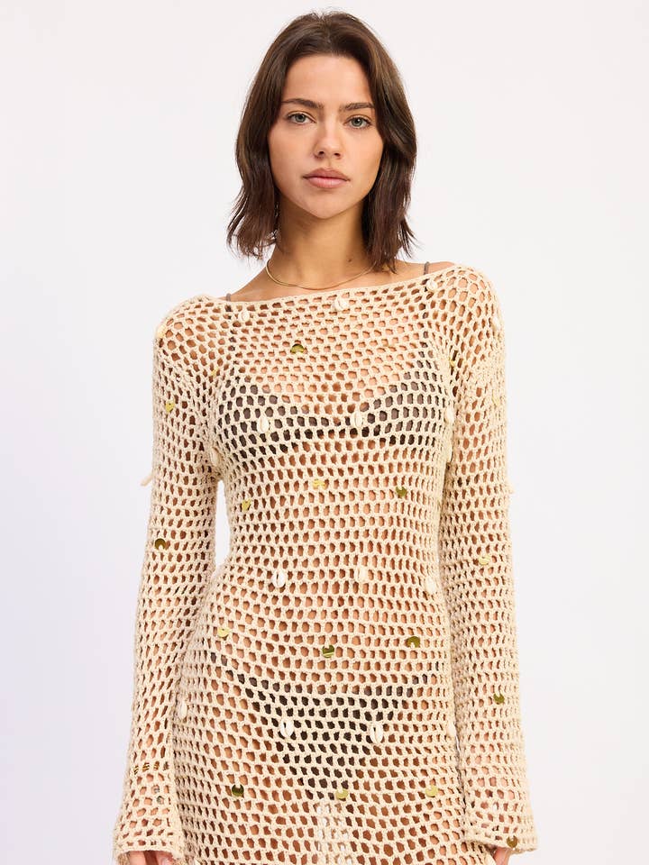 DIAMOND SHELL COVER UP MINI DRESS for wholesale by Emory Park