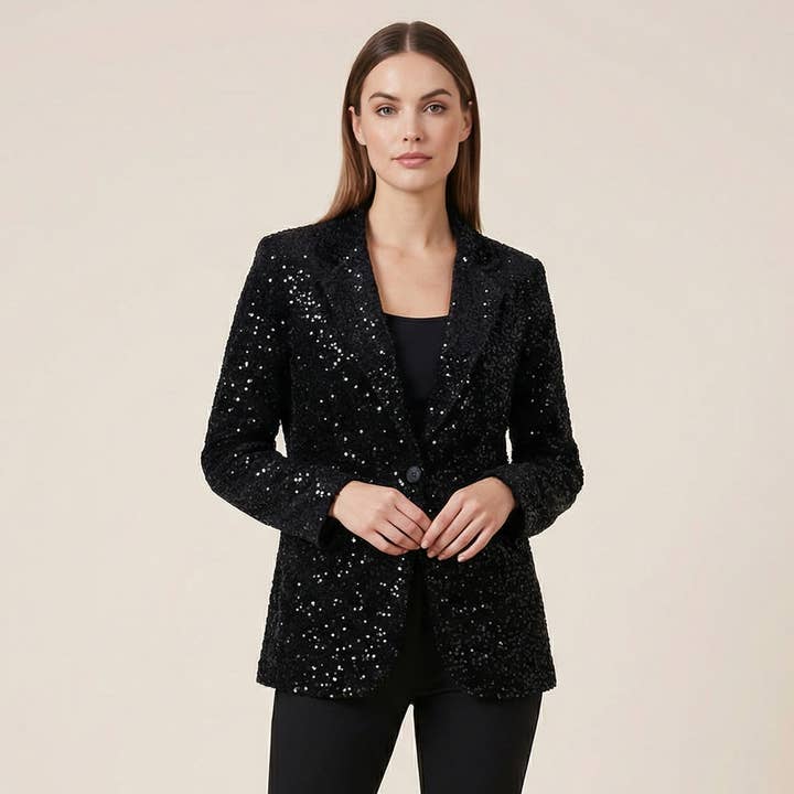 Black sequin tailored blazer – TDM73024 for wholesale by Cecile Wang