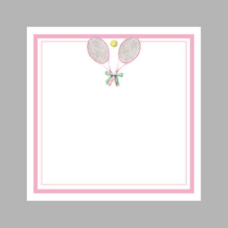 Raquette de tennis rose et blanche avec un bloc-notes nœud pour la vente par Design Carolinas