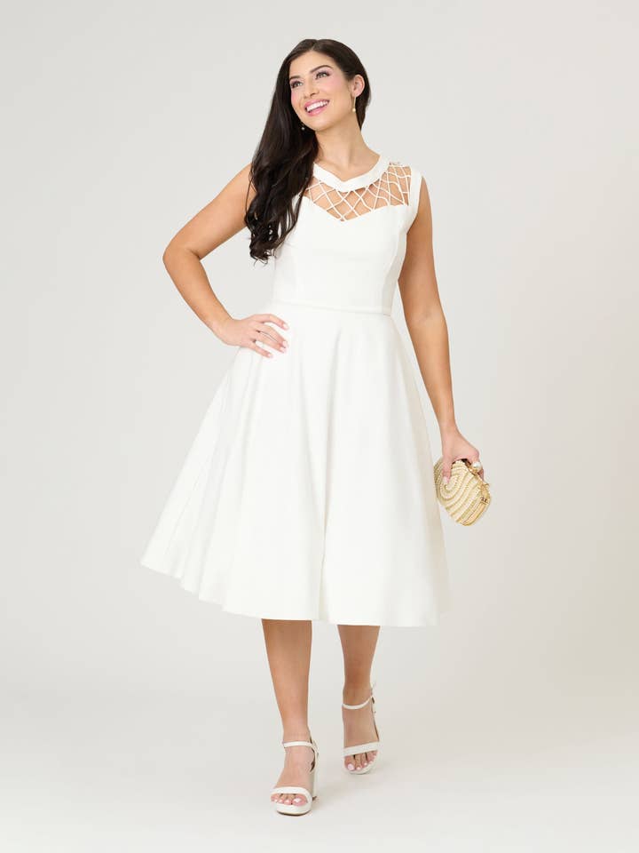 Unique Vintage Ivory Diamond Cable Swing Dress for wholesale by Unique Vintage