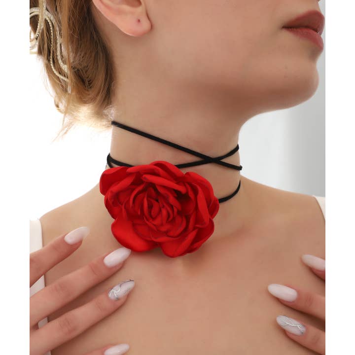 AVENS - Wholesale Woven Necklace - Hand Made Red Flower Leather Necklace