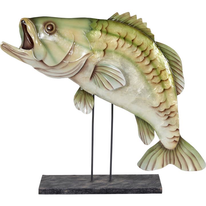 Lakeside Bass on Stand 16.5x14.25" - Metal & Capiz Art for wholesale by HS Seashells