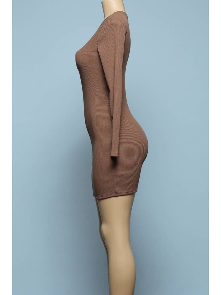 Junie - Wholesale Dress - Women's - RIB KNIT ROUND NECK LONG SLEEVE DRESS AD24671