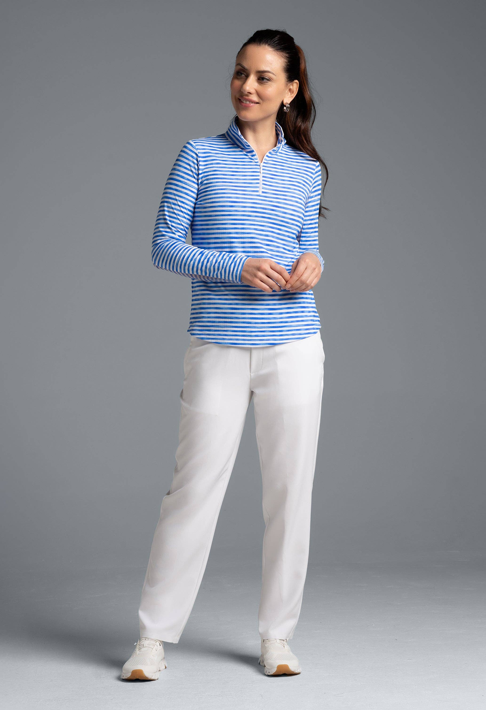 IBKÜL - Wholesale Athletic Top - Women's - Landon Stripe II  Print Long Sleeve Mock Neck Top – 101646