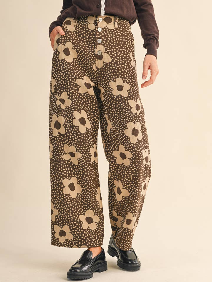 &MERCI - Wholesale Pants - Women's - FLORAL PRINT HIGH WAISTED PANTS MP421413