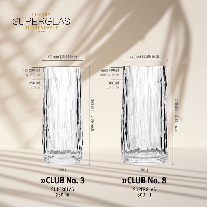 Cristal Transparente Conjunto de 2 copos longos Superglas CLUB No. 8 para venda a revendedores na Faire5