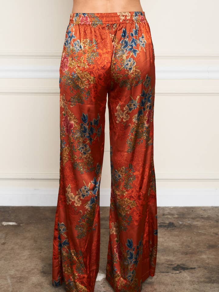 5771-MAP Satin Rust Print Palazzo Pant for wholesale on Faire6