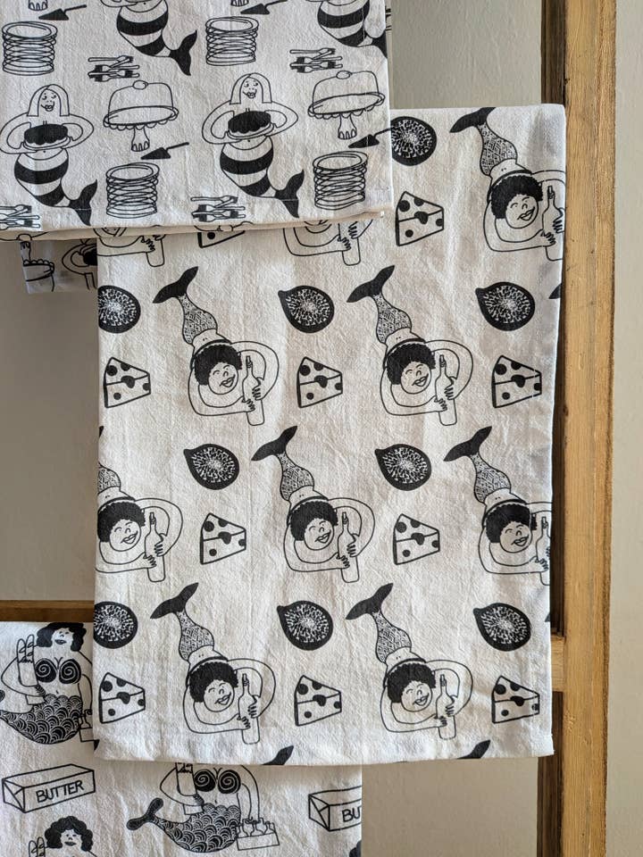 Fancy Mermaid kitchen tea towel for wholesale by Harmony Art Shop