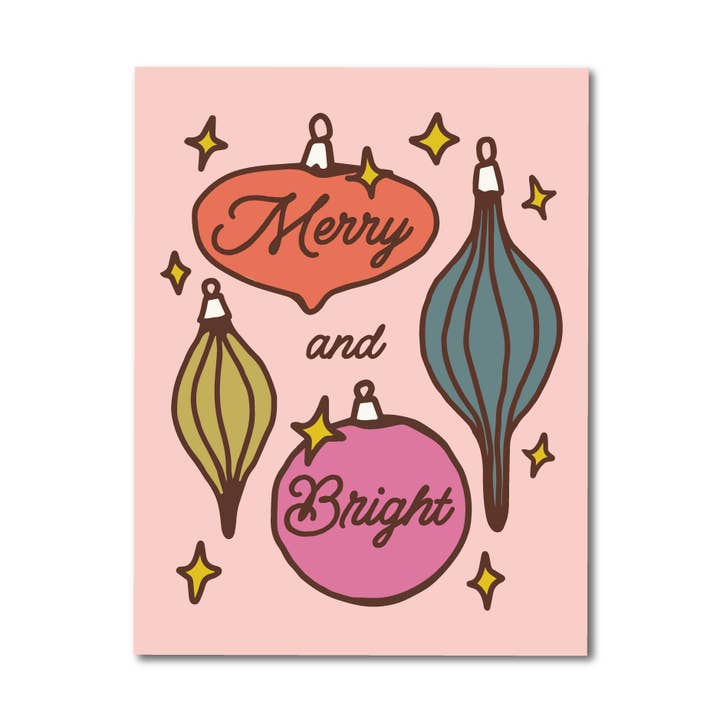 Merry and Bright Christmas Ornaments Holiday Greeting Card for wholesale by Amberhill