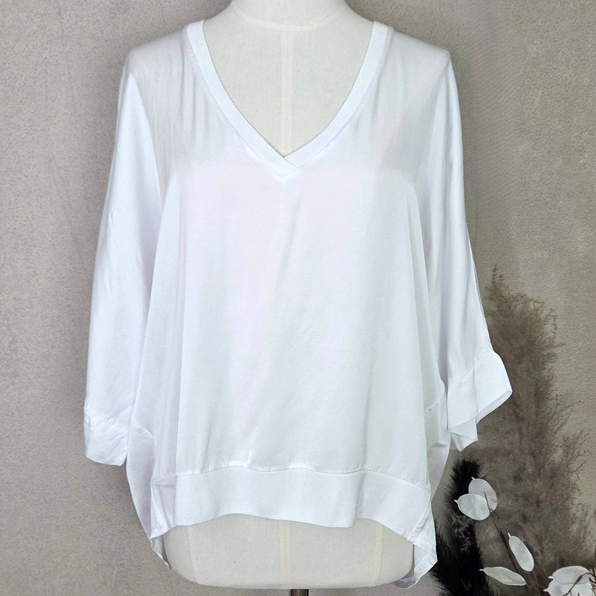 Tempest Designs - Vente Chemisier – femme - Haut en viscose effet satin à col en V hi-lo avec ourlet côtelé (M)7