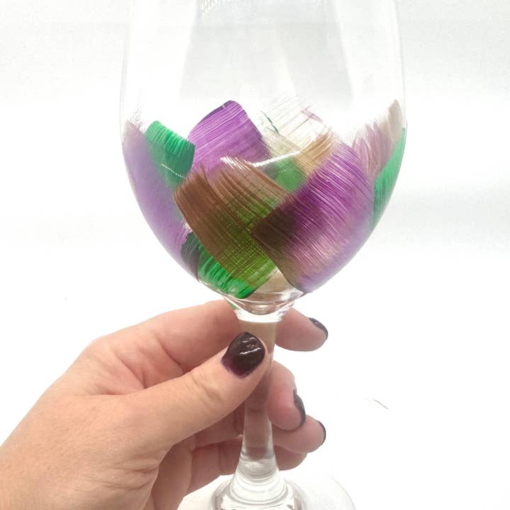 Heather Eck Artist LLC - Wholesale Wine Glass - Mardi Gras | Stem Wine Glasses | Wine Glasses | Hand Painted2