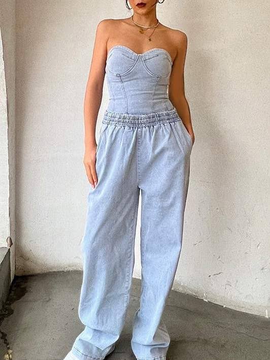 set met tube-top en spijkerbroek van denim voor wholesale door Flarix