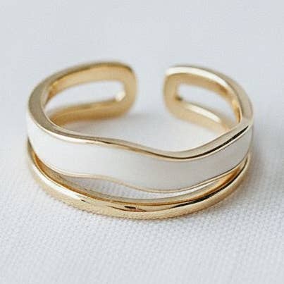 Vintage Drip Glaze Double Band Adjustable Ring for wholesale by Ellemadera