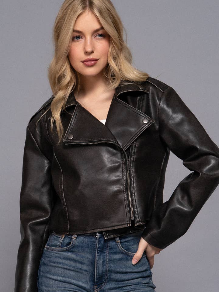 Vintage-tvättad motorcykeljacka i konstläder för wholesale av Active Basic | Active USA