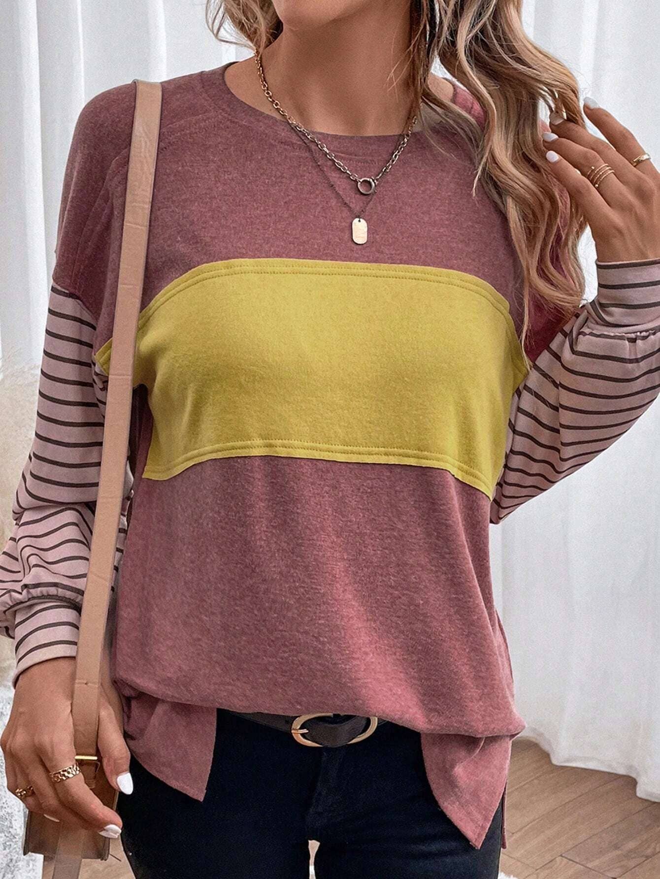 Rosa Clothing - Wholesale Tunic - Women's - Colorblocked sloucy striped long-sleeved top15