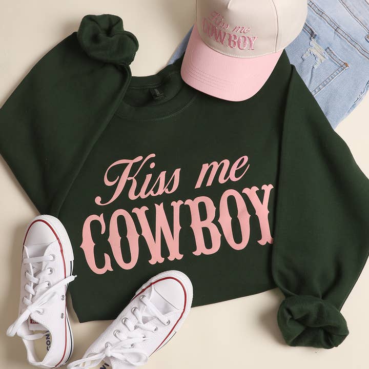 Fashion City - Wholesale Graphic Sweatshirt - Women's - KISS ME COWBOY Heavyweight Crewneck Sweatshirt4