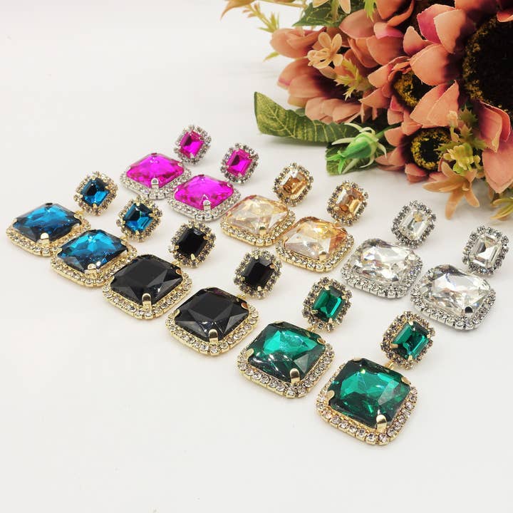 Daemon srls - Wholesale Dangle Earrings - ARIEL SQUARE - Orecchini pendenti con pietre sfaccettate e C1