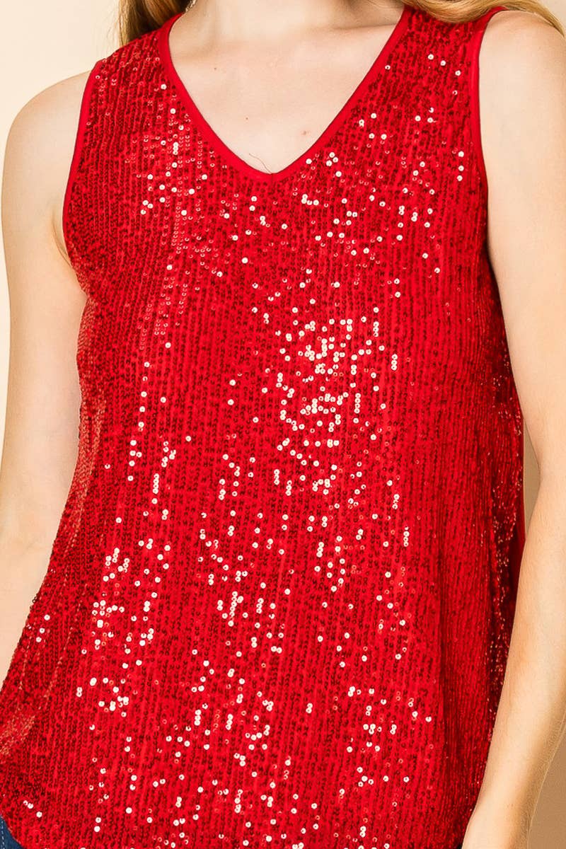 W.A.Y. --Wonderful And Young - Wholesale Tank Top - Women's - Shimmery Sequin V Neck Top Tank23