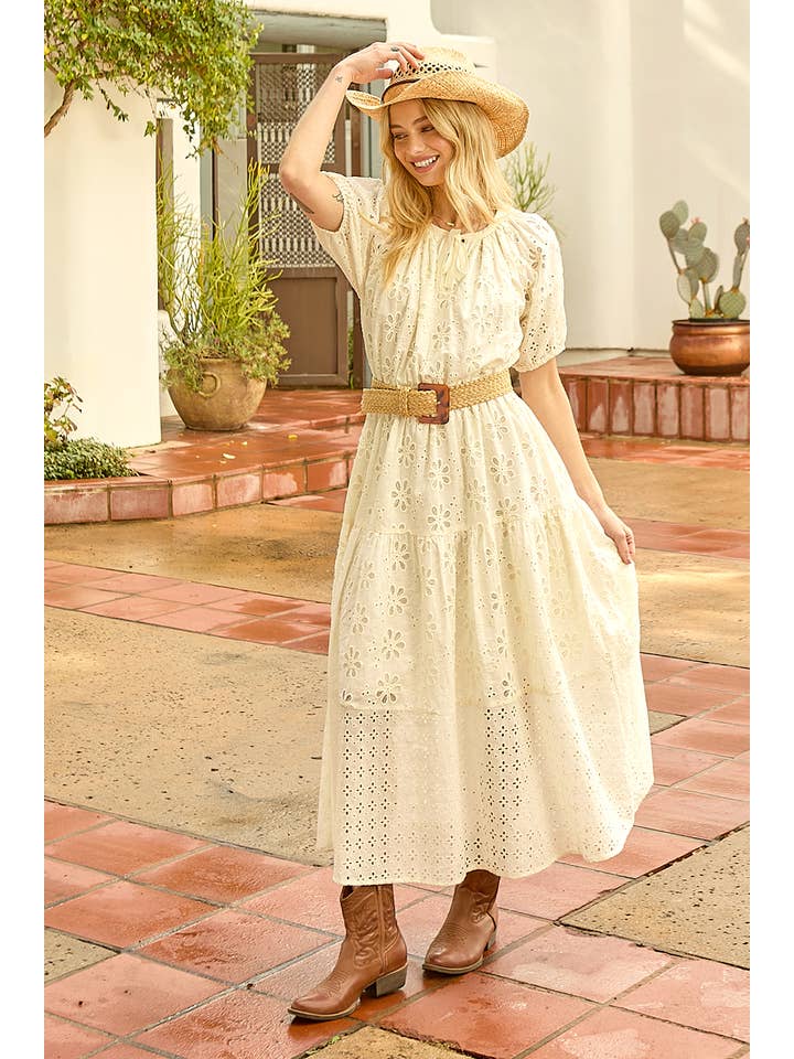 Mystree - Wholesale Dress - Women's - 61037 Puff Sleeve Tiered Eyelet Dress