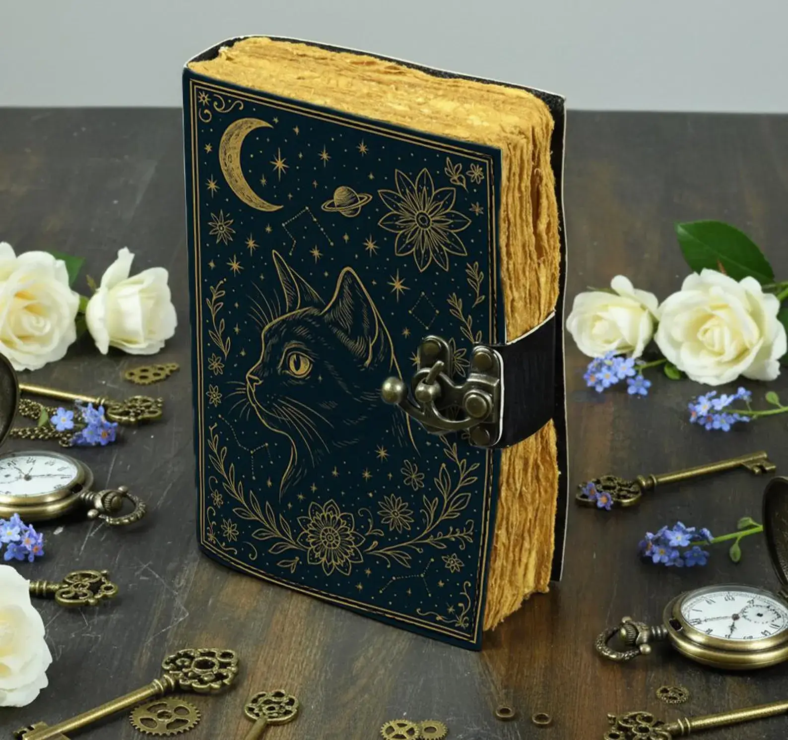 MNM HANDICRAFTS - Wholesale Journal/Diary - Celestial Cat Leather Journal  Handmade Witchy Grimoire Book5