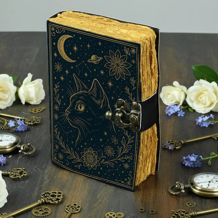 MNM HANDICRAFTS - Wholesale Journal/Diary - Celestial Cat Leather Journal Handmade Witchy Grimoire Book5