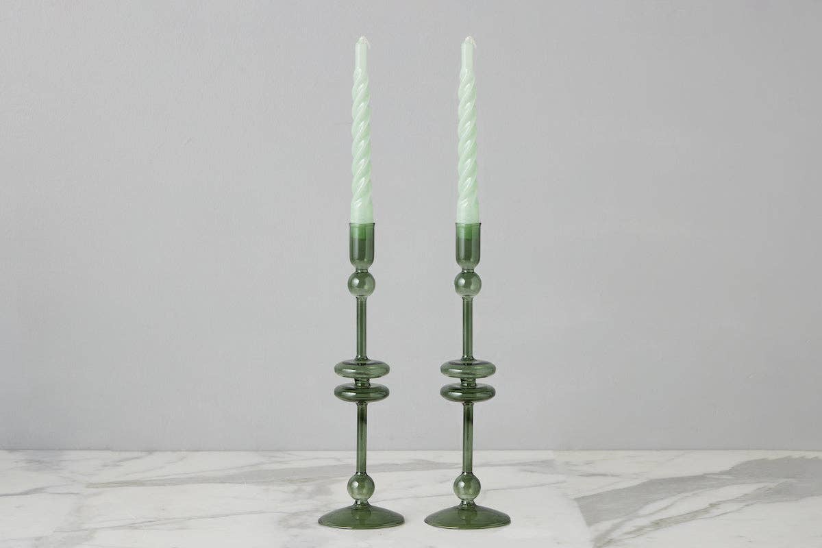 etúHOME - Wholesale Candle Holder - Glass Candlestick Pair | Large | Emerald1