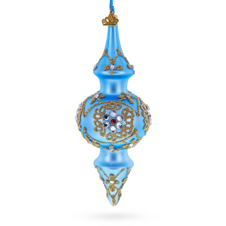 BestPysanky - Wholesale Ornament - Royal Blue Jeweled Scroll Double-Ended Finial Drop Glass Christmas Ornament