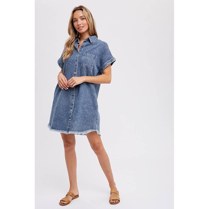 Pink Irene Wholesale – wholesale Klänning - Dam – SLITEN FÅLL DENIM SKJORTA KLÄNNING6