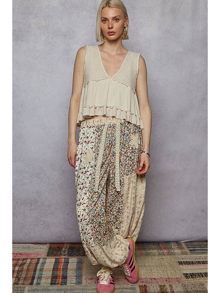 Pol Clothing - Wholesale Knit Top - Women's - Sleeveless contrast thermal cropped babydoll top SALE22