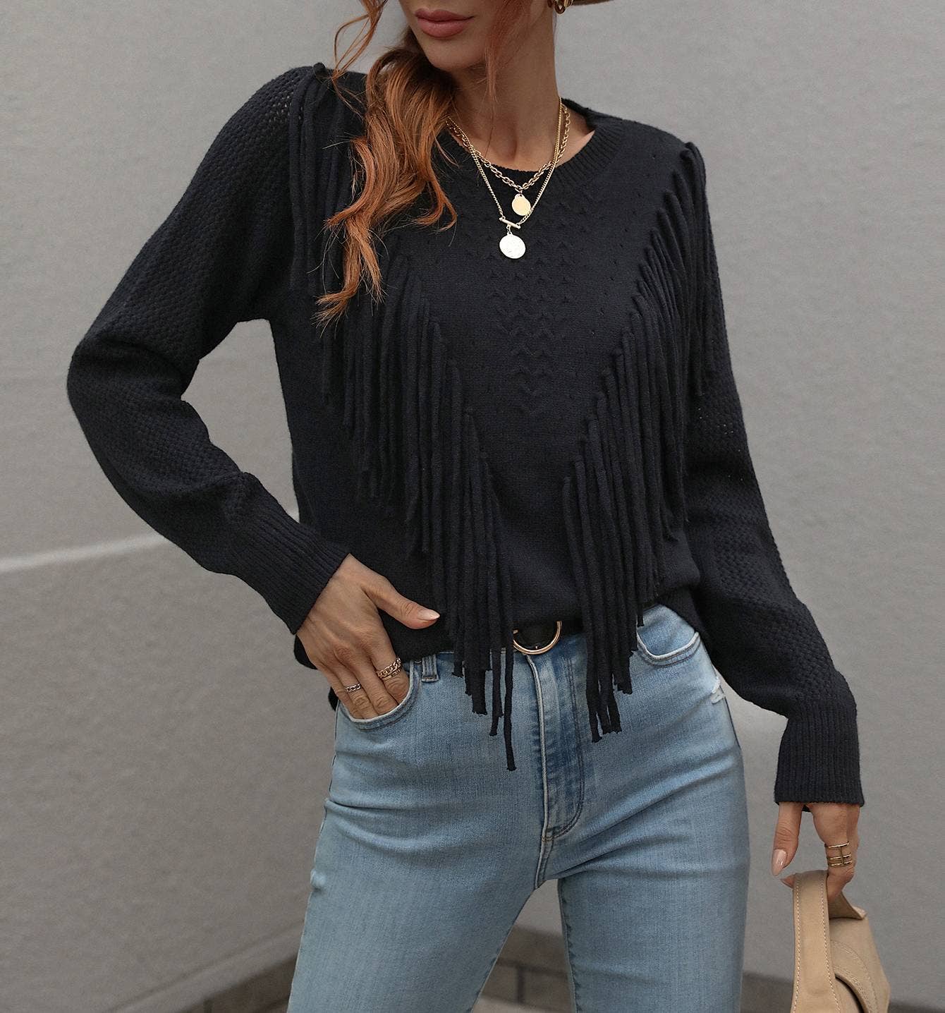 Rosa Clothing - Wholesale Knit Sweater - Women's - Fringed Pullover Sweater3