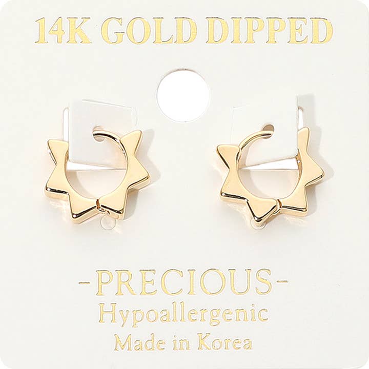 Orecchini a cerchio abbraccianti con spillo anallergici placcati in oro 14K per la vendita all'ingrosso da parte di Sensibling Corp.