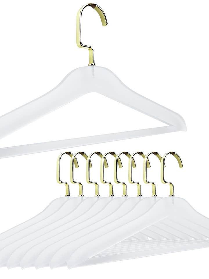 Simply Brilliant Pack of 10 Frosted Acrylic Hangers with Bar for wholesale by DesignStyles Home