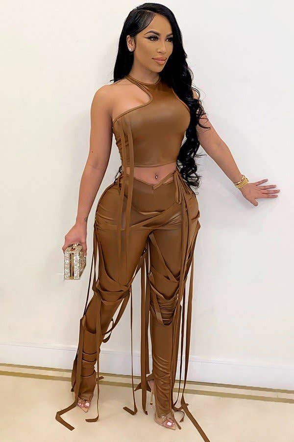 Aria Romance - Vente Ensemble haut et pantalon (PAS d'intérieur) - Femme - Ensemble deux pièces en similicuir2