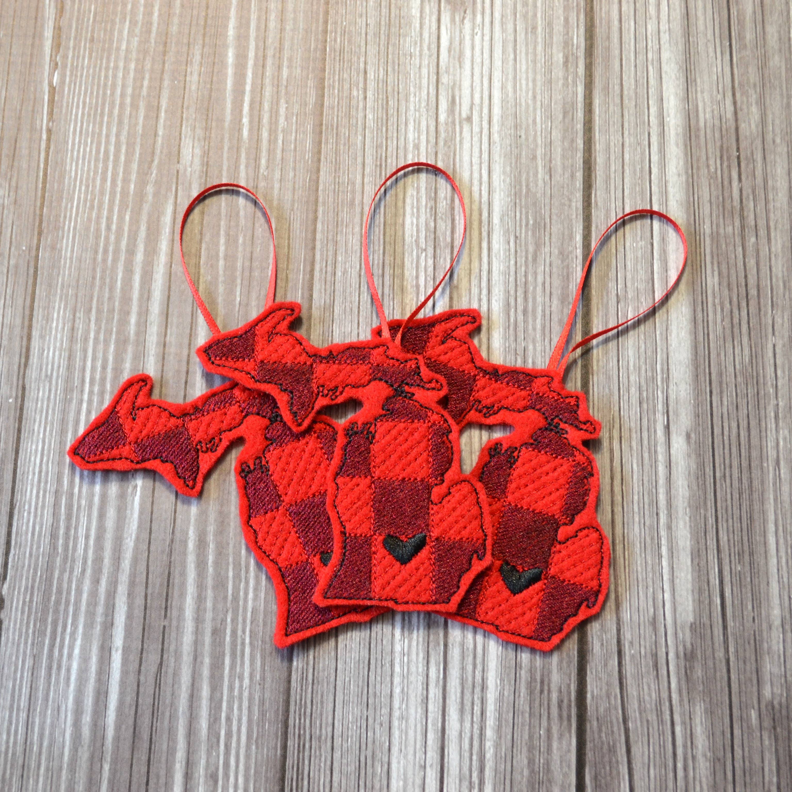 SewMuchMoreStore - Wholesale Ornament - State Red Buffalo Plaid Embroidered Felt Ornament - Holiday9