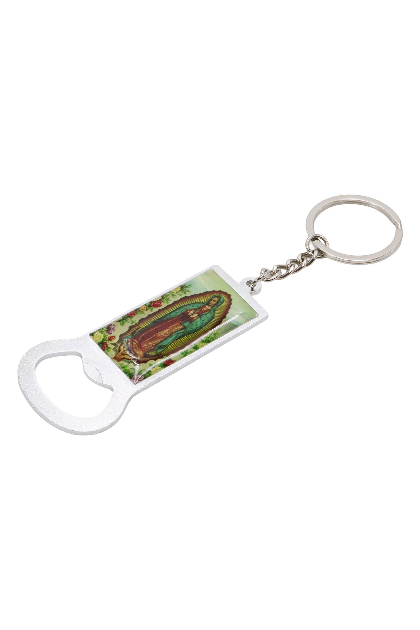 AS SHOWN Guadalupe Metal Bottle Opener Keychain for wholesale on Faire