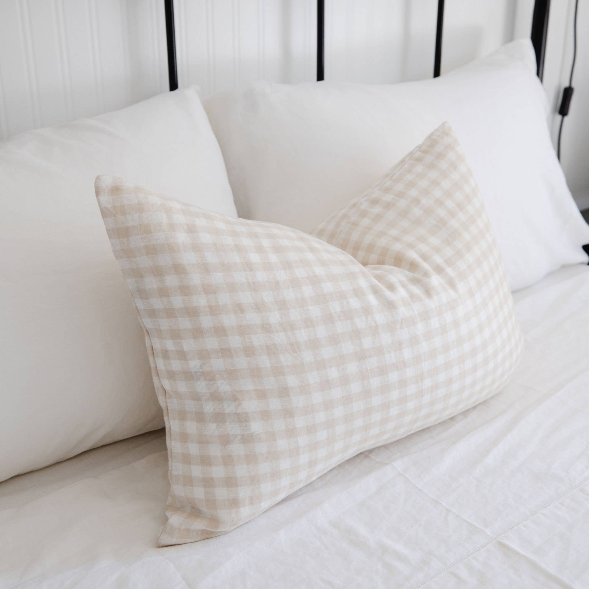 Cozy Prairie Linens Co. - Vente Housse de coussin - Housse de coussin Signature Linen en vichy naturel5