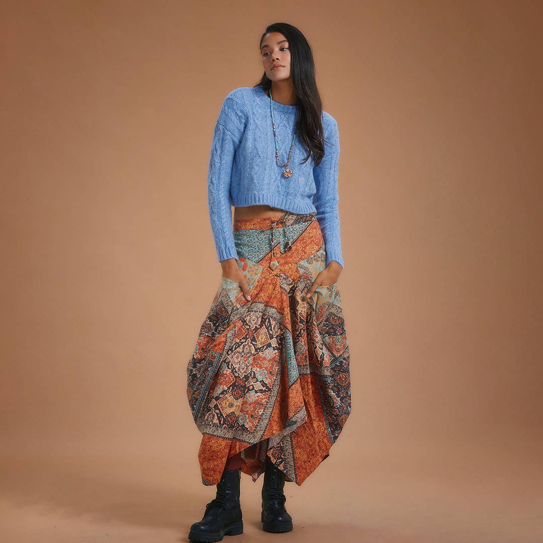 Los Banditos - Wholesale Skirt - Women's - Gypsy Style Elastic Waist Oversize Pockets Wholesale Skirts1