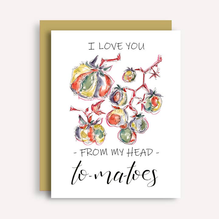 Love You From Head To-ma-toes - Punny Veggie Greeting Card for wholesale by EB Studios