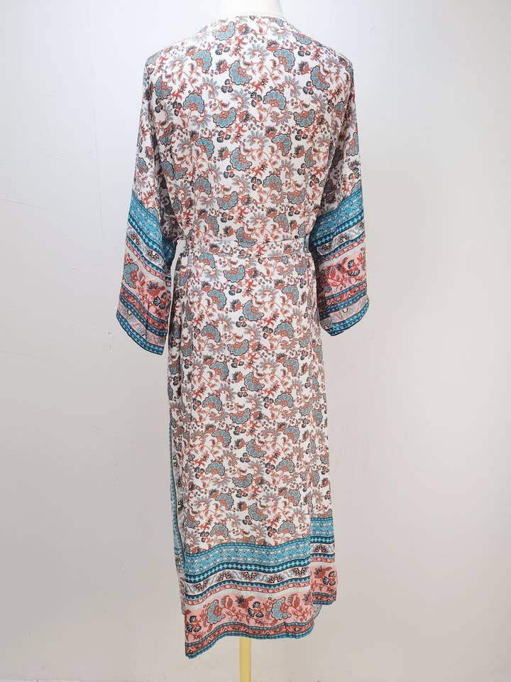 Printed Boho Print Half Sleeve Long Floral Kimono for wholesale on Faire