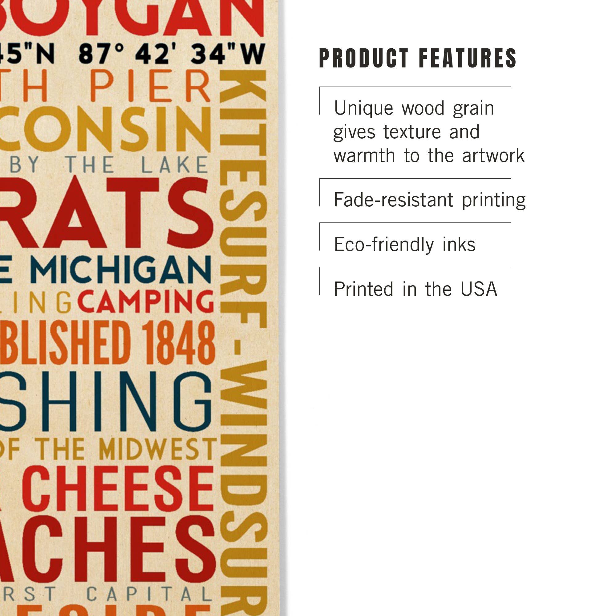 Lantern Press - Wholesale Wood Wall Art - WOOD SIGN ART Sheboygan, Wisconsin, Typography 24