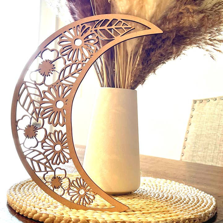 Krafty Supply – Engroshandel 3D-vægkunst – Floral Halvmåne | Træ Moon Cutout | Moon Decor1
