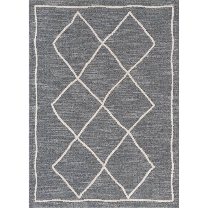 Well Woven - Vente Tapis - Tapis marocain à poils bouclés Cora en treillis gris