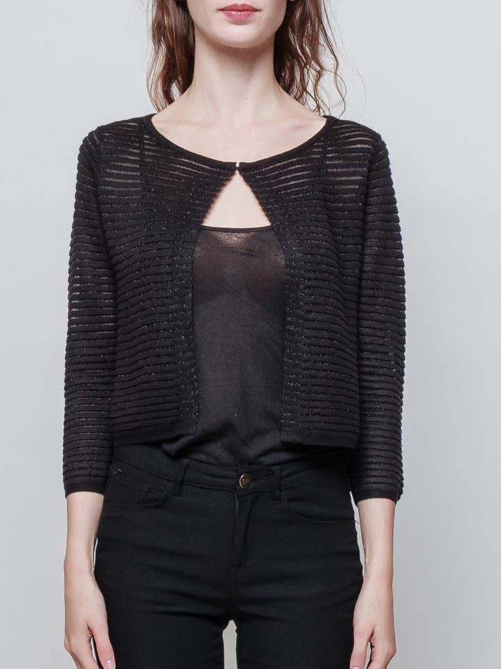 CHOKLATE PARIS - Wholesale Cardigan - Women's - Fine knit bolero cardigan with lurex mesh stripe - 8743