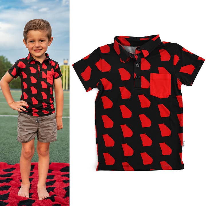 Gigi and Max - Vendita all'ingrosso Maglietta - Bambini - Bamboo Kids Clothing Camicia per ragazzi Polo Georgia nera e rossa1